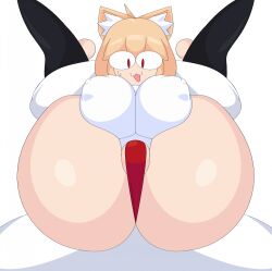 ambiguous_gender animal_humanoid ass big_breasts big_butt blonde_hair breasts cat_humanoid clothing cytrusawa duo felid felid_humanoid feline feline_humanoid female full_nelson hair hi_res huge_breasts huge_butt humanoid inner_ear_fluff legwear mammal mammal_humanoid neco-arc nipple_outline open_mouth red_eyes shirt thick_thighs thigh_highs thong topwear tsukihime tuft type-moon underwear white_body white_skin