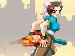 ass bubble_ass bubble_butt burned burned_clothing butt_on_fire chun-li female humiliation maiga858 pantyhose street_fighter