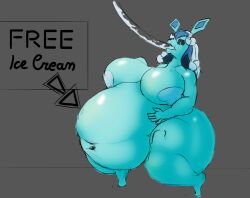 absurd_res anthro ass belly big_belly big_breasts big_butt bloated breasts cold eeveelution feeding_tube female generation_4_pokemon glaceon hi_res hyper hyper_belly inflation katyon medical_instrument nintendo nipples pokemon pokemon_(species) scientific_instrument solo thick_thighs three-quarter_view