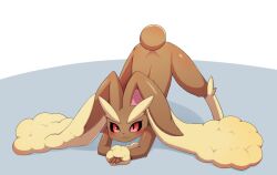 1girls 2021 :3 anthro anthro_only bent_over black_sclera blush brown_body brown_fur bunny_ears bunny_girl bunny_tail female female_only fur furry furry_only generation_4_pokemon jack-o_pose looking_at_viewer lopunny nintendo pink_eyes pokémon_(species) pokemon pokemon_(species) pokemon_dppt simple_background solo sum tail yellow_fur