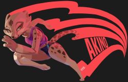 2020s 2023 akino_(kemokin_mania) breasts brown_eyes cheek_tuft cheetah chest_tuft claws elbow_tufts english english_text feline female female_only furry furry_only kemokin_mania looking_at_viewer paws running signature small_breasts sportswear spotted_body spotted_fur tail