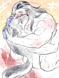 2boys alternate_hairstyle anal animal_ears bara blush boogeyman_(tokyo_afterschool_summoners) completely_nude couple cum cum_in_ass dog_boy dog_ears facial_hair from_above furrification furry furry_male furry_with_non-furry gay goatee hair_slicked_back hand_in_another's_hair happy_sex headpat highres hug internal_cumshot interspecies kissing kissing_cheek long_hair male male_focus male_only mature_male multicolored_hair multiple_boys muscular muscular_male nude pectoral_docking pectoral_press penis ponytail protagonist_(tokyo_afterschool_summoners) protagonist_4_(tokyo_afterschool_summoners) sex short_hair spot_color suzuki80 sweat tearing_up textless_version thick_eyebrows tokyo_afterschool_summoners two-tone_hair veins veiny_arms veiny_penis yaoi