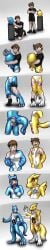 2014 2_horns 3_toes 5_fingers absurd_res anal anal_sex anthro ass balls_outline bandai_namco biped blue_body bulge buttplug buttplug_in_ass buttplug_insertion canid claws clothed clothed_human clothed_male clothing crossed_arms detailed_bulge digimon digimon_(species) digital_media_(artwork) digitigrade dipstick_tail double_tomoe duo egg english_text featureless_chest feet finger_claws fingers flamedramon frown genital_outline glistening glistening_body gloves_(marking) goo_drip goo_transformation hair hi_res holding_object horn human human_to_anthro humanoid_hands inner_monologue internal internal_anal kneeling latex latex_transformation leg_markings liquid_latex living_latex long_image male male_anthro male_human mammal markings narrowed_eyes navel nude nude_anthro nude_male null_bulge object_in_ass pedestal penetration penis_outline plantigrade plantigrade_to_digitigrade plug_(sex_toy) plug_insertion rei98 renamon ruff scalie sequence sex_toy sex_toy_in_ass sex_toy_insertion simple_background species_transformation standing tail tail_markings tall_image text thigh_markings thinking thought_bubble tight_clothing toe_claws toes tomoe_(symbol) transformation transformation_sequence white_background x-ray_view yellow_body