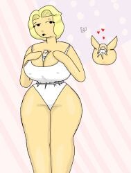 1950s 1boy 1girls 2d 2d_(artwork) 50one balls between_breasts big_balls big_breasts blonde_female blonde_hair child_bearing_hips convenient_breasts cum hollie_all_american larger_female mating_press milk milk_bottle sex small_dom_big_sub smaller_male tank_top voluptuous