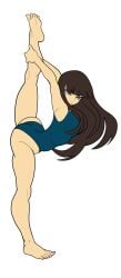 balancing barefoot flat_color flat_colors flexibility gymnastics leg_up leotard line_art long_hair long_hair_female simple_background sleeveless_leotard standing_split white_background