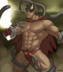 1boy bara demon dongsaeng humanoid incubus male male_only manly muscle tentacle tentacle_on_male topless undressing yaoi