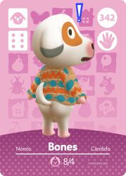 absurd_res amiibo_card animal_crossing anthro anus ass backsack balls black_nose bones_(animal_crossing) bottomless canid canine clothed clothing exclamation_point fur fur_markings genitals hi_res looking_at_viewer looking_back looking_back_at_viewer male mammal markings monocerus nintendo pantsless pink_background rear_view simple_background solo surprised sweater tail topwear topwear_only white_body white_fur