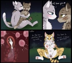 animal_genitalia animal_penis anthro blush bobcat bodily_fluids breasts brown_body brown_fur comic cum cum_in_vagina cum_inside duo e-01 ejaculation felid feline feline_genitalia feline_penis female fur genital_fluids genitals grey_body grey_fur haiiroyuki_(zekeofgods) hi_res hug hugging_another impregnation internal internal_vaginal light lynx male male/female mammal moon moonlight nude nude_anthro nude_female nude_male ovaries penis sitting sitting_on_another sperm_cell text white_body white_fur