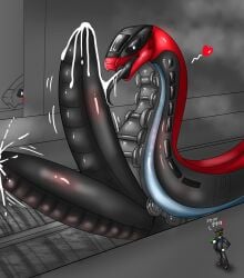 2026 angry big_penis black_sclera blush bodily_fluids clothed clothing cross-popping_vein cum cumshot ejaculation erection feral genital_fluids genitals group hat headgear headwear heart_symbol hi_res huge_cock human hyper hyper_genitalia hyper_penis korean korean_text licking living_machine living_train living_vehicle locomorph machine male male_focus male_only mammal open_mouth oral penile penis penis_lick railway_track sex text tongue topwear train translated trio vehicle vf-01s wheel
