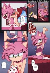 amy_rose anthro clothed clothing clothing_pull comic discharge euf-dreamer female furry hi_res panties panty_pull print_clothing print_panties print_underwear sega sonic_(series) sonic_the_hedgehog_(series) topless underwear underwear_only underwear_pull undressing waking_up