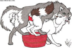 2011 anus ass_up canine doggy_style eska_(artist) female feral furry furry_only knot male mayra_boyle non-anthro penetration penis pussy sex straight tongue vaginal_penetration white_fur wolf