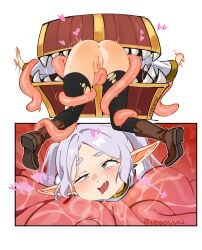 1girls 2026 ahegao frieren frieren_beyond_journey's_end frieren_stuck_in_a_mimic_(meme) heart heart_symbol hearts_around_head horny mimic_chest no_panties pussy ripped_thighhighs snegovski stuck stuck_in_object tentacle tentacle_sex thighhighs wet_body