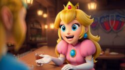 ai_generated ai_voice_acted alcohol animated blonde_female blonde_hair blue_eyes bonding boots breath_of_the_wild crown dress earrings elf_ears flirting gloves humor implied_cheating implied_lesbian music pink_dress pointed_ears princess princess_peach princess_zelda shield shoes super_mario_bros. tagme tavern the_legend_of_zelda tunic video voice_acted zelda_(breath_of_the_wild)