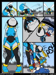 absurd_res android antennae_(anatomy) anthro areola badnik bottomwear breasts buzzbomber city clothing comic duo english_text eulipotyphlan eyeshadow female footwear genitals gloves handwear hedgehog hi_res justtaylor kick living_machine machine makeup mammal navel nipples outside ovipositor plump_labia robot sega shirt shoelaces shoelaces_untied shoes shorts smile sneakers sonic_(series) sonic_the_hedgehog sonic_the_hedgehog_(series) t-shirt text topwear vulva wings