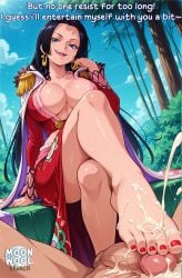 ai_assisted ai_generated bare_legs bare_thighs barefoot big_breasts black_hair blue_eyes boa_hancock breasts caption cleavage clohted_sex clothed clothed_female clothed_female_nude_male comic crossed_legs cum cum_on_feet cumshot curvy curvy_body curvy_female ejaculation feet female foot_fetish foot_focus footjob huge_breasts large_breasts long_hair looking_at_viewer male male_pov moonwool_branch one_piece open_mouth pov sitting smile smiling smirk smug talking talking_to_another thick_ass thick_thighs thighs toes uncensored