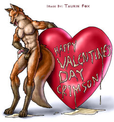 1boy abs anthro balls canine color cum fox fur furry_ears furry_tail heart humanoid_penis male male_only nude panting solo standing tail taurin_fox valentines_day vintage