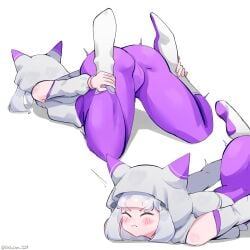 1girls ass ass_cleavage ass_focus ass_up blush butt cameltoe cat_ears closed_eyes elf elf_ears elf_female emilia_(re:zero) holding_legs hoodie latex_bodysuit latex_clothing latex_suit leg_grab lying_on_stomach meme multiple_views pussy re:zero_kara_hajimeru_isekai_seikatsu rikkachan_1117 silver_hair solo thick_thighs tight_bodysuit tight_clothes tight_clothing tight_fit top-down_bottom-up vagina white_background yoga_pose_meme_2026