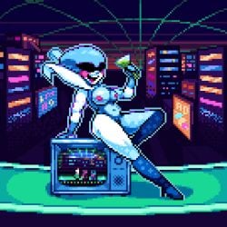 animated anthro big_breasts city deltarune deltarune_chapter_2 female female_only glass naked naked_female nsfw nsfw_version nude nude_female nude_variant nude_version pixel_animation pixel_art pixelated queen_(deltarune) robot robot_girl sprite sprite_animation sprite_art thick_thighs vefrog wine_glass