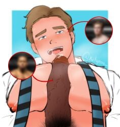 bara big_cock blowjob cock_between_breast cum_in_mouth dress_shirt enormous_breasts gay heartstopper interracial kit_connor kityeou male male_focus male_only muscular_male necktie open_shirt paizuri pecjob pecs real_person solo_male titjob yaoi