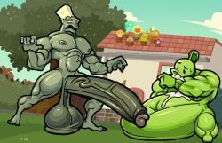 balls balls_on_ground bodybuilder browncoat_zombie_(pvz) cum cum_inflated_belly gay heavy_balls hyper hyper_balls hyper_cock hyper_genitalia hyper_penis hyper_testicles inflation lanopoli male male_only muscles muscular muscular_arms muscular_male muscular_thighs peashooter peashooter_(pvz) penis plants_vs_zombies sagging_balls testicles zombie_(pvz)