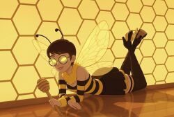 1girls ai_generated antennae bee_girl black_hair bug carmen_sandiego_(2019) carmen_sandiego_(franchise) crossed_arms crossed_legs female female_focus female_only femsub glasses glowing glowing_eyes glowing_yellow_eyes hexagon hexagonal_grid hexagonal_pattern holding holding_object hypnosis hypnotized_female insect_wings julia_argent julia_argent_(carmen_sandiego) looking_at_viewer lying lying_down lying_on_floor lying_on_stomach mind_control pin-up pin-up_girl pin-up_pose pin_up pin_up_girl posing posing_for_the_viewer short_hair solo solo_female solo_focus wings yellow_eyes zupern0va_(manipper)