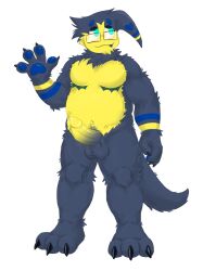 1_horn absurd_res anthro blue_body buttondrop_(regretevator) claws cvinodor erection eyewear fur genitals gesture glasses hand_gesture hi_res horn horned_humanoid humanoid male mastectomy_scar model_sheet penis regretevator roblox roblox_game scar slightly_chubby solo source_request tail teeth the_axolotl_sun trans_(lore) trans_man_(lore) waving zumae