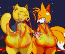 anthro anyplant088 ass butt_on_fire canid canine duo fire fox furry humanoid male male/male mammal nude ray_the_flying_squirrel rodent sciurid sega sonic_(series) sonic_the_hedgehog_(series) squirrel tails_the_fox tree_squirrel
