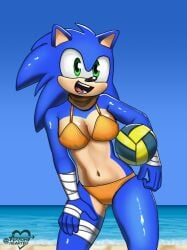 1boy alone beach beach_ball blue_body blue_fur blue_hair breasts cuntboy green_eyes, happy hedgehog holding_beachball male_with_breasts mobian_(species) orange_bikini smile solo sonic_(boom) sonic_(series) sonic_boom sonic_the_hedgehog sonic_the_hedgehog_(series) summer