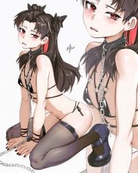 1girls black_nails blush breasts chained chains fate/grand_order fate_(series) female female_only hi_res highres ishtar_(fate) ishtar_(fate/grand_order) light-skinned_female light_skin long_hair looking_at_viewer nail_polish nails red_eyes shoes simple_background solo thighs waligner wavy_mouth white_background