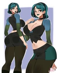 1girls 2d 2d_(artwork) 2d_artwork artist_logo ass belly belly_button big_ass big_breasts big_butt big_hips big_thighs big_titties black_eyes black_lipstick breasts cartoon_network cleavage cleavage_cutout clothed clothed_female clothes cropped_legs dark_green_hair digital_drawing_(artwork) digital_media digital_media_(artwork) ear emo emo_girl emo_hair female_focus female_only girl goth goth_girl gwen_(tdi) hair hips human human_female humanoid kyopink legwear light-skinned_female light_skin lips lipstick multicolored_hair multiple_views nail_polish nails_painted navel neck_ribbon neckwear no_dialogue painted_fingernails painted_nails revealing_clothes revealing_clothing revealing_outfit ribbon shiny_breasts shiny_skin short_hair short_skirt skirt slim slim_female slim_girl smile smiling stockings suggestive suggestive_look text thick_thighs thighs tight_shirt total_drama_(series) total_drama_island two_tone_hair warner_bros warner_brothers watermark