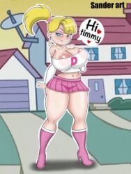 animated big_breasts blonde_hair blue_eyes boots flashing_breasts heart-shaped_pupils heel_boots high_heel_boots miniskirt pink_boots ponytail sander_art taller_female the_fairly_oddparents timmy_turner veronica_star