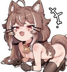 animal_ears brown_hair cat_tail catgirl edit edited edited_art exposed_nipples female indie_virtual_youtuber mocha-tan_(artist) mocha-tan_(character) mole mole_under_each_eye mole_under_eye multicolored_hair multiple_moles petite small_breasts smug two-tone_hair uncensored virtual_youtuber white_hair