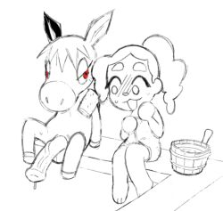 1boy 1girls animal_crossing artist_self-insert blush exposed_penis furry furry_male horse horsecock lmilkdog milkdog monochrome penis_awe roscoe_(animal_crossing) sauna self_insert towel villager_(animal_crossing)