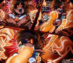 1girls amazed black_bow black_sclera bow bow_on_head breasts breasts_out brown_hair brown_hair_female comic comic_page cyn_(murder_drones) cyntessa_(murder_drones) dialogue diddlydooter1 exclamation_mark exclamation_point exposed_breasts flopping_breasts forced_blowjob forced_oral glitch_productions glowing_eyes glowing_genitalia hair_bow hairbow hi_res high_resolution huge_cock huge_penis murder_drones nightmare_waifu one_eye_closed penis penis_against_cheek penis_against_face penis_between_breasts penis_in_mouth penis_pressed_against_face ripped_clothing robot robot_girl robot_humanoid skinsuit tentacle x-shaped_pupils yellow_eyes