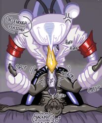 1boy ambiguous_gender angry anon antennae_(anatomy) big_cock big_penis creepy_smile deltarune deltarune_chapter_3 frustrated gloved_hands grabbing_partner grin half-dressed half-dressed_male letttusse manhandling metallic_body metallic_skin naked object_head precum precum_drip precum_on_penis robot_humanoid rubbing_penis_on_pussy self_insert size_difference tease teased tenna_(deltarune) text text_bubble tv_head y/n ych you