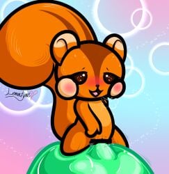 absurd_res anthro blush bodily_fluids brown_stripes female fur genital_fluids hi_res lemontyne mammal orange_body orange_fur osharisu penetration rodent sciurid sega slime solo squirrel stripes touch_de_zuno tree_squirrel vaginal_fluids vaginal_penetration