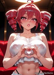 2026 ahoge ai_generated anime bangs bare_shoulders blush breasts cleavage collarbone couch covered_nipples crop_top crossover drill_hair eye_contact female female_focus female_only flushed hair_between_eyes heart heart-shaped_pupils heart_hands highleg_panties highres huge_breasts indoors inside kasane_teto large_breasts lips looking_at_viewer midriff nail_polish navel no_bra nsfw panties parted_lips patreon red_eyes red_hair red_nails rognezart see-through sitting solo symbol-shaped_pupils twin_drills twintails underwear upper_body vocaloid