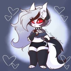 1girls anthro canid canine chibi clothed collar cute female female_only full_body furry hellhound helluva_boss loona_(helluva_boss) not_porn phone prince_papaya red_sclera safe sexy sfw simple_background solo spiked_collar tagme wolf