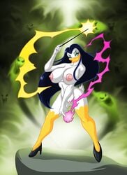 2011 anthro avian big_breasts bird black_hair breasts disney duck ducktales female green_eyes hair heels long_hair looking_at_viewer lordstevie magic magica_de_spell makeup nipples nude pussy solo wand