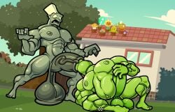 abdominal_bulge balls balls_on_ground blowjob bodybuilder browncoat_zombie_(pvz) deepthroat gay heavy_balls hyper hyper_balls hyper_cock hyper_genitalia hyper_penis hyper_testicles lanopoli male male_only muscles muscular muscular_arms muscular_male muscular_thighs peashooter_(pvz) penis plants_vs_zombies sagging_balls shocked_expression testicles zombie_(pvz)