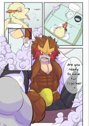 abs absurd_res age_difference ahe_gao anthro arcanine big_bulge blush boss_and_employee bottomwear bulge ceo_entei_(shinobiya) clothing comic comic_page duo english_text entei erection_under_speedo generation_1_pokemon generation_2_pokemon genitals hair hi_res humanoid_genitalia humanoid_penis imminent_sex legendary_pokemon looking_pleasured male masturbation muscular muscular_male nintendo nipples page_16 page_number pants penis pokemon pokemon_(species) shinobiya shirt smile smirk smoke suit text tied_hair toilet tongue tongue_out topwear trash_can vest windy_(shinobiya)