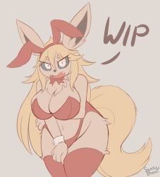 big_breasts breasts cleavage eeveelution female flareon furry huge_breasts pokémon_(species) pokemon snackbunnii tagme thick_thighs wide_hips