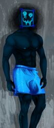 1boy abs black_body blue_body blue_eyes blue_shorts briefs buff clickmyhole deformed_face flower-eating_painting frame ib male male_only objecthead painting painting_(artwork) painting_(object) rpgmaker shorts solo trunks