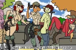 anal anal_sex anthro brazil clothing dominant dominant_female dominant_intersex equid equine female forced from_behind_position genitals group gynomorph hi_res horse humanoid_genitalia humanoid_penis intersex intersex/male juninhooficial male male/female mammal penetration penis police police_brutality police_officer police_uniform pony portuguese_text rape sex text thick_thighs undressing uniform weapon
