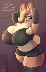 big_breasts breasts cleavage female furry gigantic_breasts hazel_(shakotanbunny) hourglass_figure huge_breasts lingerie rabbit shakotanbunny thick_thighs wide_hips