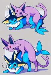 ai_generated breeding crying crying_with_eyes_open doggy_style espeon feral feral_on_feral male male/ambiguous mating mounting nai_diffusion novelai pokemon pokemon_(species) rape request tears vaporeon