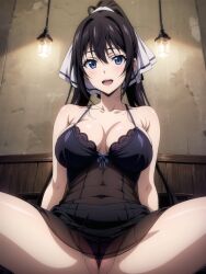 ai_generated below_view big_breasts black_panties houki_shinonono infinite_stratos legs_open mommy nightgown panties shinonono_houki sitting