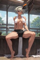 1girls abs ai_generated bare_arms bare_legs bare_shoulders bare_thighs bea_(pokemon) big_breasts breasts clothed clothing color dark-skinned_female dark_skin female female_focus female_only fit fit_female game_freak grey_eyes grey_hair gym_clothes gym_leader hi_res large_breasts looking_at_viewer muscles muscular muscular_female nintendo pokemon pokemon_ss pokemon_trainer short_hair solo solo_female sweat tagme thick_thighs training