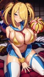 1girls alternate_breast_size big_breasts bikini blonde_hair breasts busty cheerleader cheerleader_uniform curvaceous curvy curvy_body curvy_female curvy_figure cynthia_(pokemon) female hair_over_one_eye hi_res huge_breasts kook large_breasts long_hair naughty_face nintendo pokemon pokemon_dppt thick_thighs thighs voluptuous wide_hips