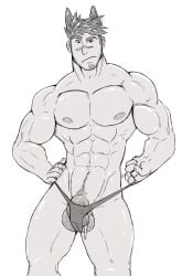 abs balls bara beard_stubble biceps big_balls big_penis bulge cum fenrir_(wolfshirtart) flaccid male male_nipples male_only monochrome muscular_male nipples pecs penis solo solo_male twitter_user_oc werewolf wolfshirtart